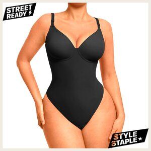 Tummy Control Bodysuit Shapewear V Neck Thong Body Shaper Corset Top